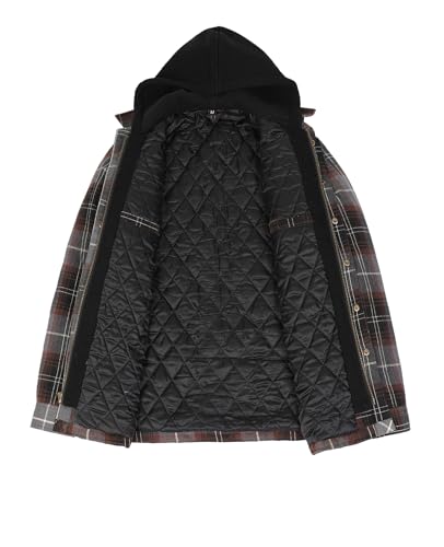 Image of ZENTHACE Men's Quilted Lined Hooded Plaid Jacket,Zipper & Snap Closure
