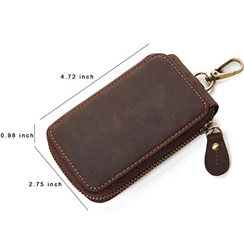 MULHUE Men's Genuine Leather Zip-around 6 Hook Key Case Car Key Holder Wallet Key Bag Zipper Protective Cover Wallet fob(Dark Brown) - Image 3