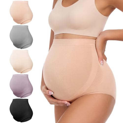 Summer Mae Maternity Underwear Viscose Derived from Bamboo High Waist Soft Breathable Seamless Pregnancy Panties Over Bump X-Large 5PC