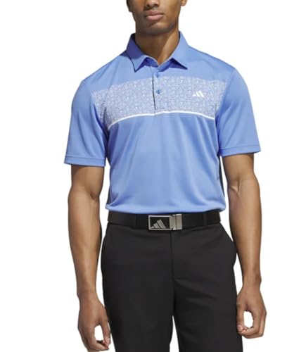 Image of adidas Men's Stretch Short Sleeve Chest Print Golf Polo Shirt, Blue Fusion, S