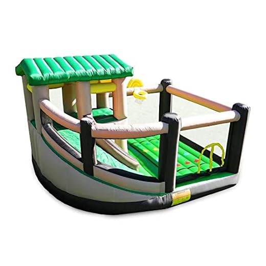 Island Hopper Fort All Sport Recreational Kids Bounce House with Fort Area, Climbing Wall, Basketball, Soccer Shot, Curved Slide & Twist & Tangle Game