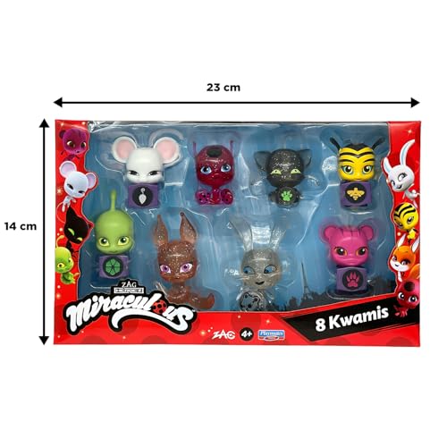 Bandai - Miraculous Pack of 8 Kwamis - Mini Figurines Collection - Set of 8 Cute Miraculous Ladybug Figures - Children's Toy 4+