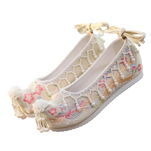 Women's Wedding Flats Shoes Embroidered Traditional Chinese Tassel Bride Shoes