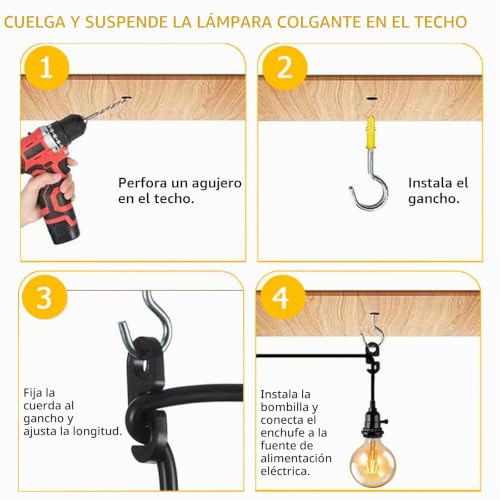 Lámpara colgante con interruptor de 3 luces y cable largo de 6,3 metros 7