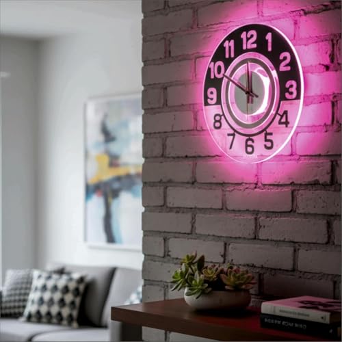 Image of 12 Inch Acrylic Modern Neon Wall Clock with LED Backlight | Night Lamp Neon Clock with Clear Visible Numbers for Home,Bedroom,Office Decor | Light Off Show Black Numbers New (Pink)
