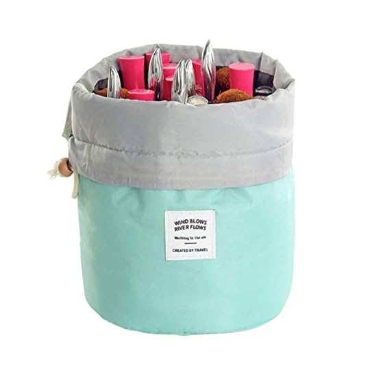 
                            Travel Cosmetic Bags Barrel Makeup Bag,Women&Girls Portable Foldable Cases,EUOW Multifunctional Toiletry Bucket Bags Round Organizer Storage Pocket Soft Collapsible(Lightblue)
                        