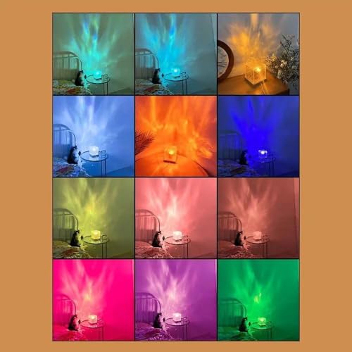 Image of inulec Acrylic Romantic Ocean Wave Night Light Projector Lamp, 3D Water Wave Effect, LED Projection Lamp for Bedroom Decor, Remote Control (Cube Shape)(Multi Color)