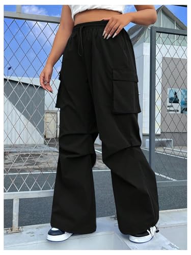 OYOANGLE Women's Plus Size Drawstring Waist Wide Leg Casual Cargo Pants with Pocket3