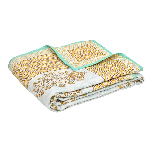 Image of BLOCKS OF INDIA 100% Cotton Dohar King Size Reversible Hand Block Printed Malmal Summer Dohar /Blanket (Color 7)