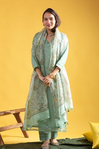 Image of Yashika Women Viscose Chanderi Fabric Straight Kurta, Pant and Dupatta Set | Kurta Set for Women