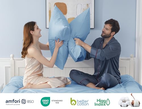 Pillow Cases, King Size Cotton Percale Weave Pillowcases, Pre-Shrunk Breathable and Hypoallergenic Pillowcases, Set of 2 (2 Piece King 20 Inch x 40 Inch, Light Blue)