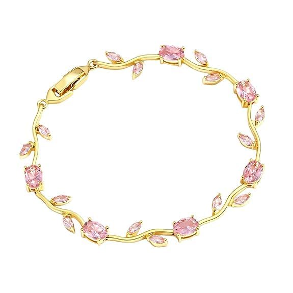 18K Gold Plated Vine Leaf Bracelet for Women – Blue Sapphire Crystal Marquise Cut Link Adjustable Floral Nature Inspired Jewelry for Wedding, Anniversary & Special Occasions-image-9