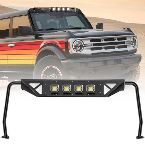 Image of Nilight Windshield Frame Cover for 2021-2026 Ford Bronco 2 /4 Door | with light for 2021 2022 2023 2024 2025 2026 Accessories Roof Sun Visor Cowl Body Armor with 4 x LED Lights Black