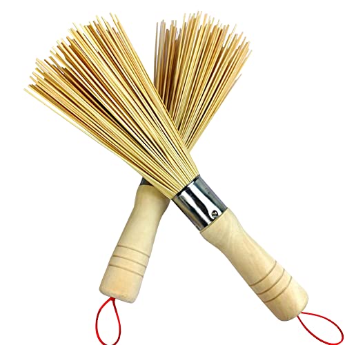 JIHUOO 2-in-1 Bamboo Wok & Pot Brush with Wooden Handle for Home & Restaurants