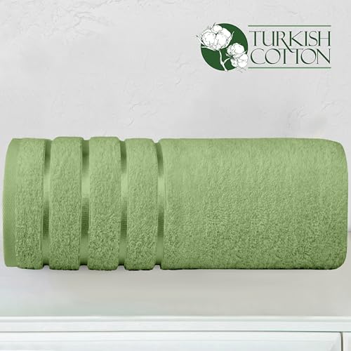 Image of Elegant Comfort 100% Turkish Cotton 4 Lines Viscose Stripe Jumbo Bath Towel - Hotel Spa Quality Extra Large 35 x 70 Inch Bath Towel Ultra Soft, Super Absorbent Quick Dry Large Bath Towel, Sage