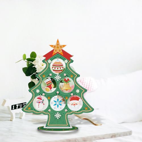 Image of AiYuanzsh Christmas Tree Diamond Art Tabletop Ornament with Christmas Hanging Charms, Acrylic Double-Sided Special Shape Diamond Painting Desktop Decoration Kit, DIY Large Festive Crafts