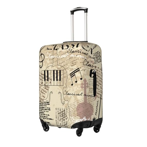 Vintage grunge Music Newspaper Brown Elastic Travel Luggage Cover Travel Suitcase Cover for Trunk Case 19''-32'' Luggage Protective Cover2