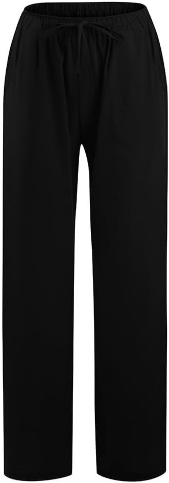 Womens Linen Pants 2026 Trendy Straight Leg Wide Leg Trousers with Drawstring for Casual Lounge Beach - Image 7
