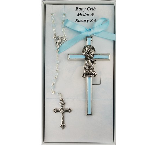 Boy Crib Cross and Rosary set cross is 3 1/2 inches great