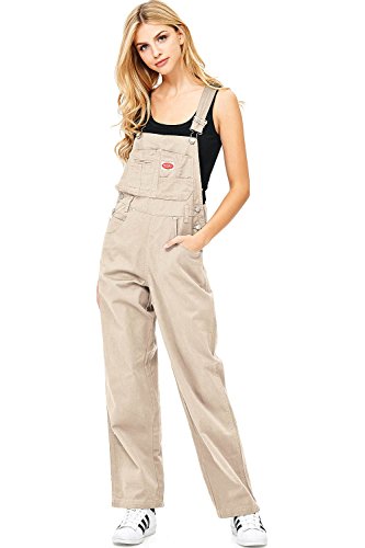 Revolt Women's Juniors Baggy Straight Leg Twill Overalls (S, Khaki)