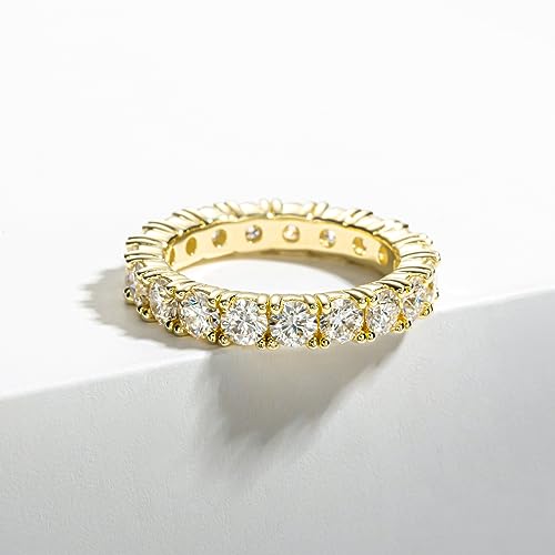 Idocare Moissanite Wedding Band 4ct/2.1ct D Color VVS1 Round Cut 14K Yellow Gold Plated 925 Sterling Silver Eternity Band Rings for Women2