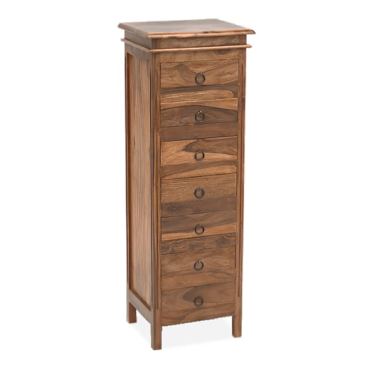 Image of Wooden 7 Drawer Storage Cabinet Wooden Sideboard Storage Cabinet Dresser for Bedroom Living Room Home Sheesham Wood, Walnut Colour