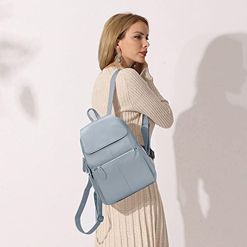 Image of zency 15 Colors Real Soft 100% Genuine Leather Women Backpack Fashion Ladies Travel Bag Preppy Style For Woman (Blue Grey)