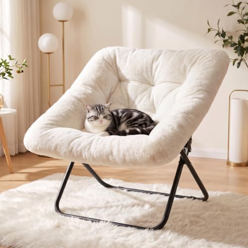 DUMOS Faux Fur Saucer Chair, White