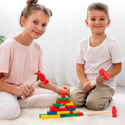 Image of 3pcs Wooden Mallet Toy Hammer Simulation Wooden Hammers Small Plastic Toddler Fake Hammer Portable Maintenance Kids Tools Toys Pretend for Boys Girls
