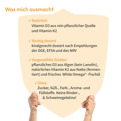 Omega-3 für Kinder mit Vitamin D3 und K2 – zuckerfrei, 800 IE