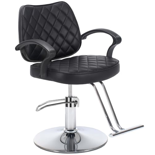 Image of Barber Salon Chair, 6.1'' Adjustable Height Barber Styling Chairs, 360 Swivel Hydraulic Hair Chairs, Thick Padded PU Seat, Metal Footrest Salon Chair for Hair Stylist Barbershop & Home Black