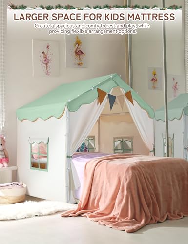 besrey 2 IN 1 Kinderzelt Indoor groß, Kinder Spielhaus Indoor mit Matte, Spielzelt groß für Drinnen, Hauszelt, Kinderspielhaus, Kinderhaus Zelt, Kinder Zelt Bettzelt ab 3 Jahre