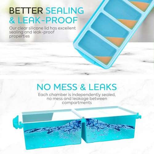 Image of Silicone Freezer Tray With Lid-Soup Freezer Container molds-Large Ice Cube Tray Set Makes 1-Cup & 2-Cup portions cubes Perfect for preparing meals in different portion sizes Oven & Dishwasher -Safe
