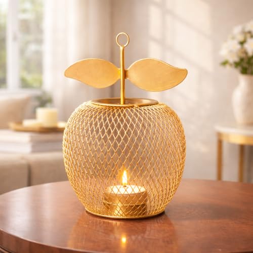 Image of MARKET 99 Metal Apple T-Light Holder Golden | Decorative Tealight Candle Stand for Diwali, Christmas & Festive Home Decor | Elegant Tabletop Accent for Weddings, Birthdays, Parties & Gifting