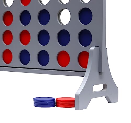 Image of Giant 4 in a Row Game for Family & Adults - Tailgating Pros Jumbo Grey Wooden Four in a Row Indoor & Outdoor Yard Game for Family Party Fun, Portable Activities for Patio, Backyard, and Camping
