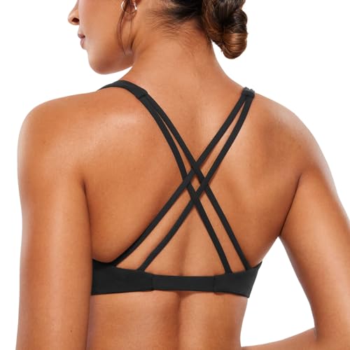 VANTONIA Womens Butterluxe Twist Front Sports Bra Deep V-Neck Crop Top Strappy Cross Back Bra with Nipple Covers-Vivi Bra2