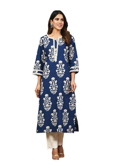 varinya Womens Printed Cotton Straight Kurti for Girls Regular Wear Stylish Long Kurta-picture-55