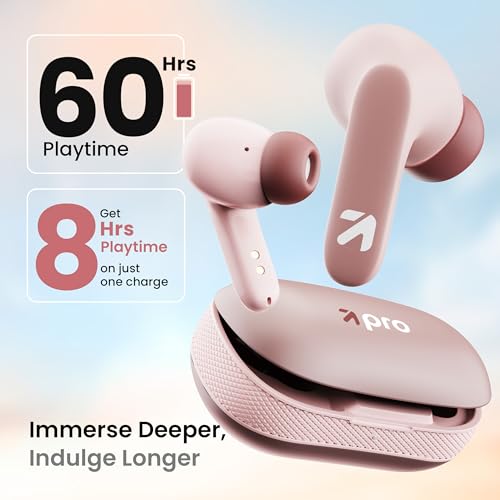 Image of GOBOULT Z20 Pro Made in India Ear Buds Wireless with 60H Playtime, 4 Mics Calling, 45ms Latency Gaming, 13mm Bass Driver Earbuds Buds TWS Bluetooth Wireless Earphones (Candy Cane)
