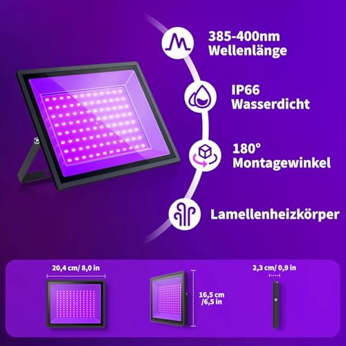 Image of 100W UV Black Light, 2 Pack Powerful IP66 Waterproof LED Lamps for Neon Glow Party, Halloween, Christmas Decor and Art Displays in Large Space (100W (2 Pack))