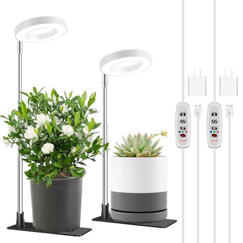Aokrean Grow Lights for Indoor Plants,Full Spectrum Plant Lights for Indoor Growing with 3/9/12H Timer, 3 Color Modes, 10 Brightness, 6.5'-26' Height Adjustable Small Grow Light, 2 Pack(3.4in)
