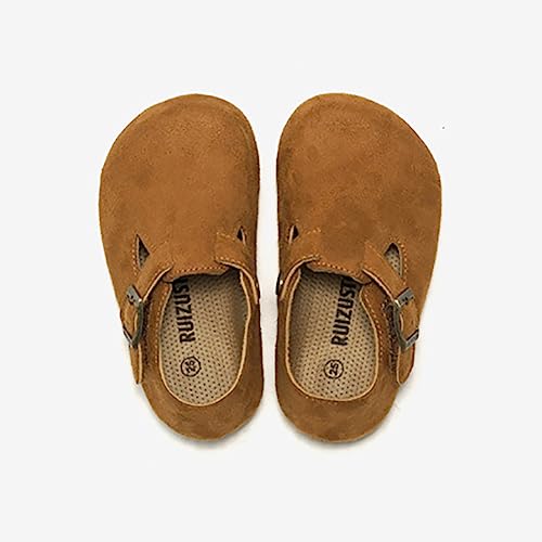 Auhoho Sapato infantil casual de cortiça de couro para meninos e meninas, Café, 2.5 Little Kid