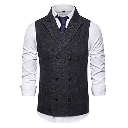 Colete masculino de lã com botões duplos VITryst Hipster para homens grandes e altos, Cinza escuro,