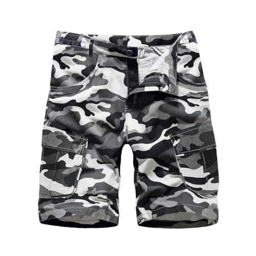 BWBIKE Pantalones Cortos de Trabajo Cargo de Camuflaje para Hombre Pantalones Cortos de Camuflaje para Exteriores Pantalones Cortos de Combate de Algodón con Múltiples Bolsillos, Gris, XL
