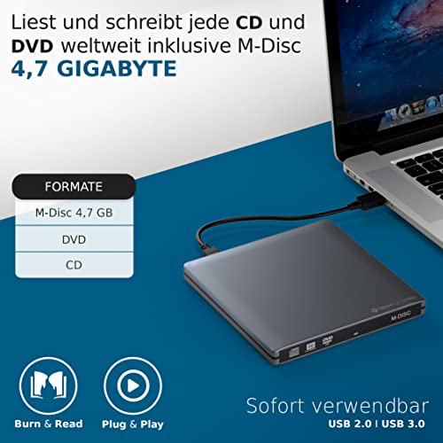 Graveur DVD CD brenner techPulse120 Vario M-Disc USB 3.0 aluminium gris externe pour PC Mac