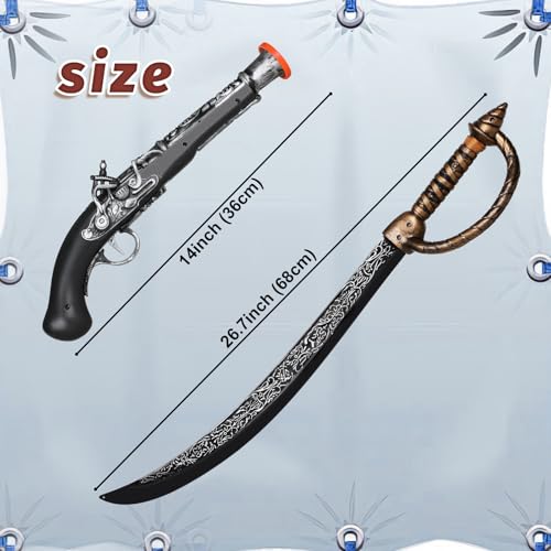 2 Stück Piraten Schwert Satz for Kinder Lang Plastik Schwert Piraten Captain Zubehör Pirate Kostüm Accessoires for Karneval,Halloween,Fasching,Mottoparty