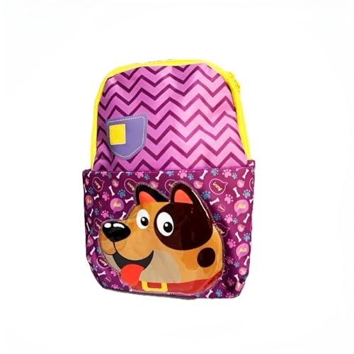 Mochila Infantil Estampa Cachorrinho, 31 x 23 cm, Poliéster, Roxa com Bolsos Laterais
