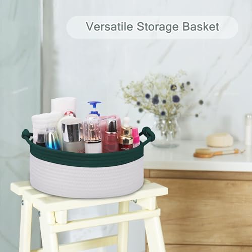Image of COMSE Small Gift Basket Empty with Bag & Ribbons, Dark Green & White
