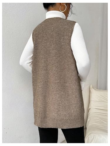 Image of SHENHE Women's Deep V Neck Long Sweater Vest Casual Loose Knit Tunic Pullover with Pockets