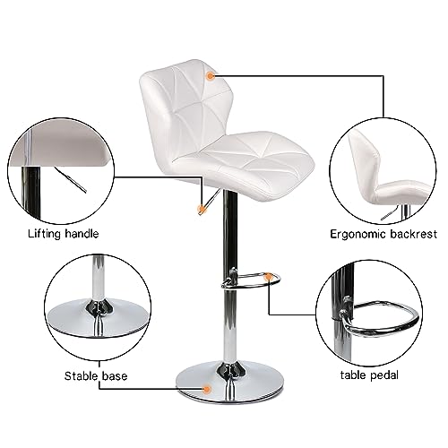 ARTETHYS Bar Chairs Set of 2 PU Leather Bar Stools Adjustable Height Swivel 360 Degrees White - Thumbnail 5