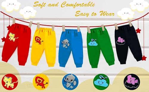Image of Baby Boys' & Girls Pyjamas Regular Fit Cotton Printed Pajama Pants | Toddlers Lower | Track Pants | Kids Pyjama | Infants Joggers | Child Trackpants (Pack Of 5)